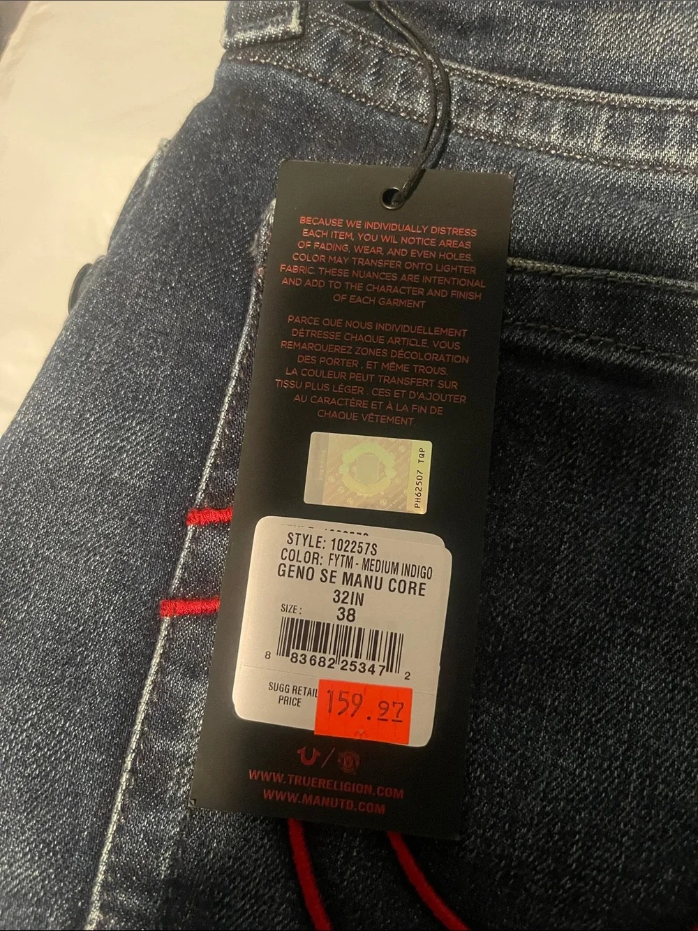 True Religion Indigo Jeans with Red Pocket Embroidery